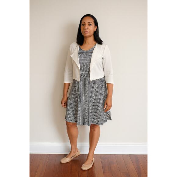 Prana XL Sleeveless Fit & Flare Dress Black White Geometric Print Casual Travel - Picture 1 of 8